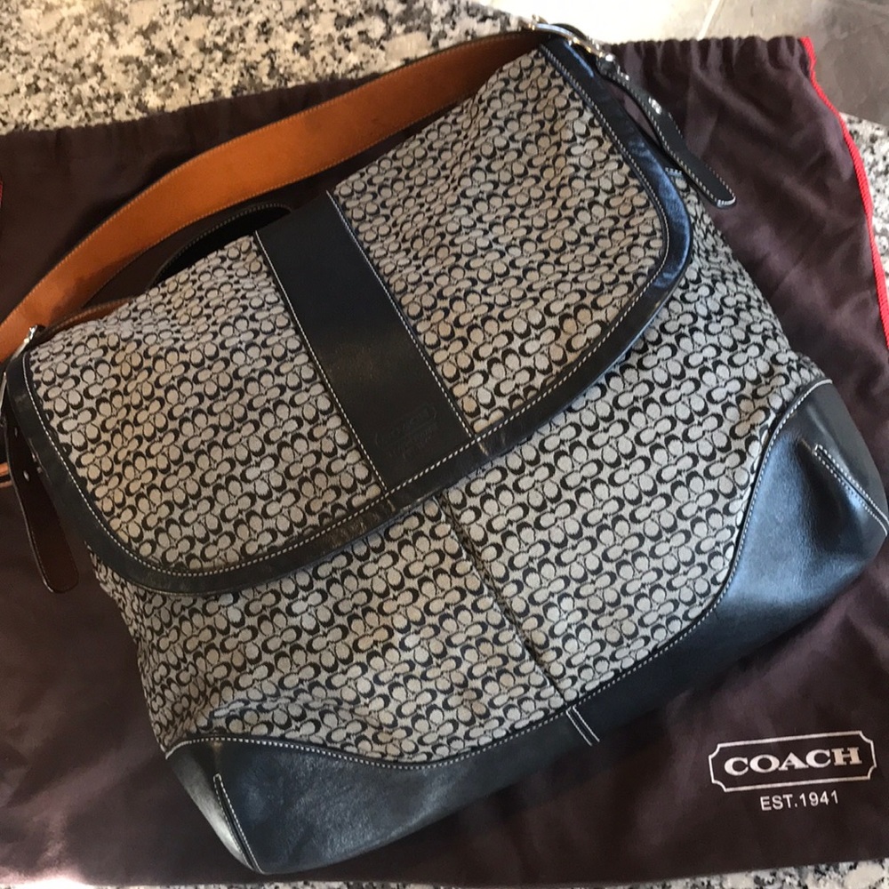 Coach black and white mini signature messenger bag